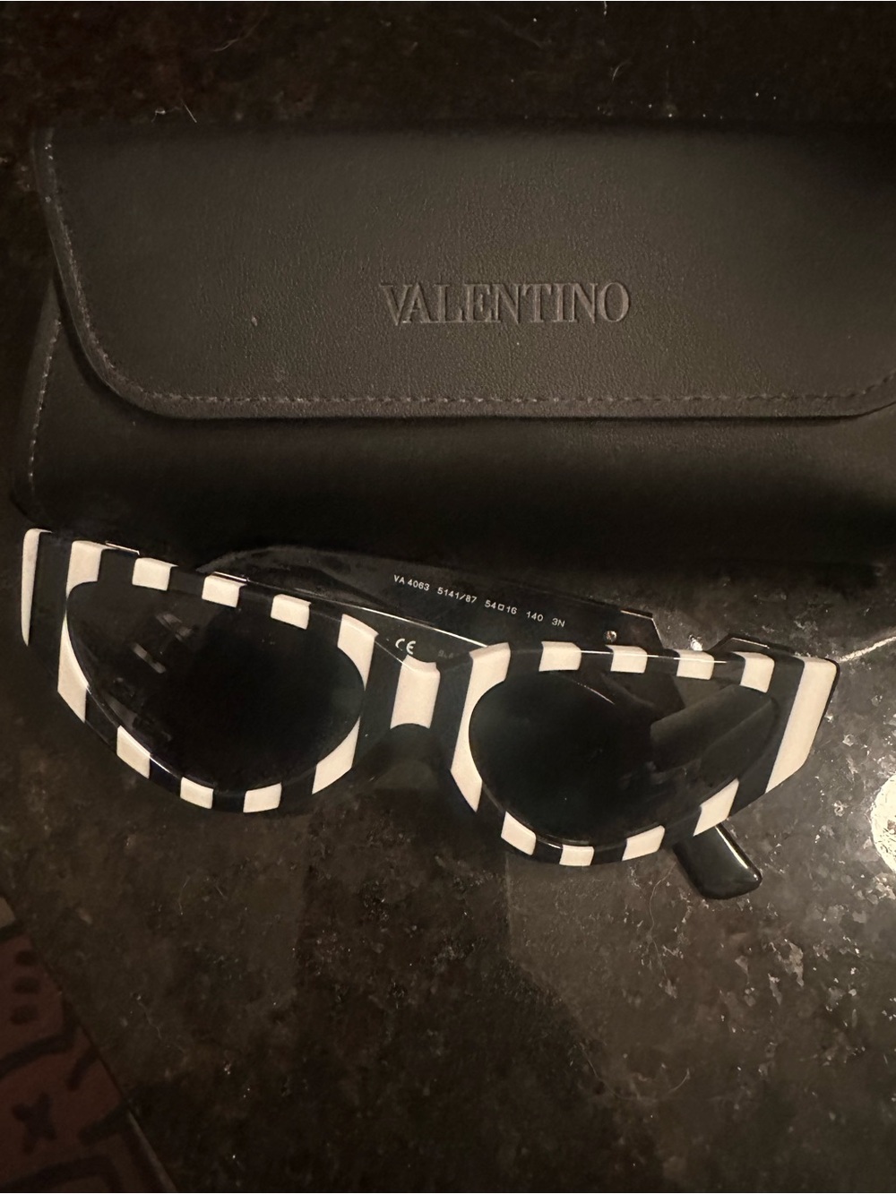Valentino Black and White Striped Cat-Eye Sunglasses